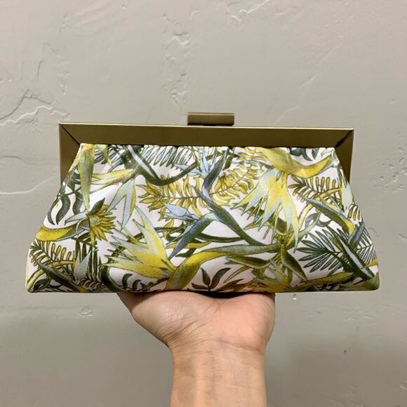 Handmade Genuine Leather Floral Printed Push-lock Clutch/Crossbody/Evening Bag